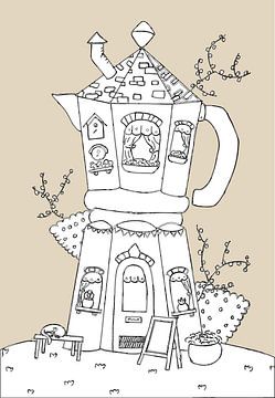 Sprookjesachtig koffiehuisje – illustratie van een percolator als huis van Studio Ajuut