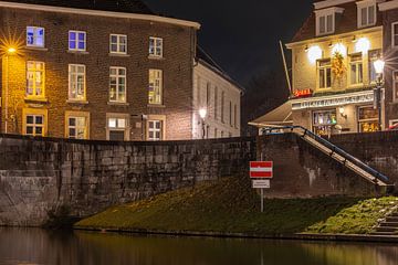Atmospheric Night by the River Roer - Roerkade in Roermond by Triki Photography
