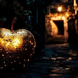 Golden apple in atmospheric street by Imperial Art House