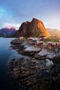 Fischerhütten mit Bergen in Norwegen, Hamnøy von Bjorn Snelders Miniaturansicht