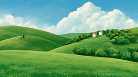 Panorama abstrait de chalets dans les montagnes sur TheXclusive Art