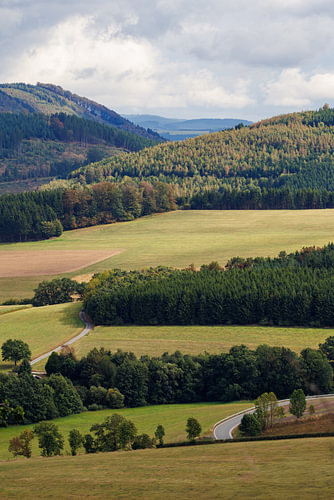 An autumnal valley bathed in the soft evening light