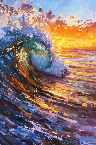 Painting of golf at colourful sunset by Art & Soul Creations