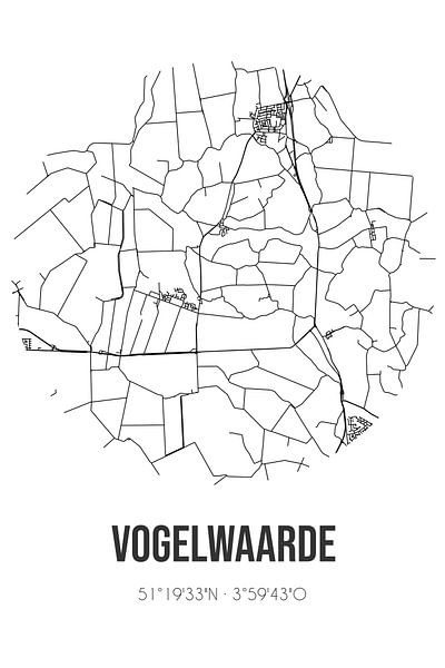 Vogelwaarde (Zeeland) | Map | Black and white by Prints of Place