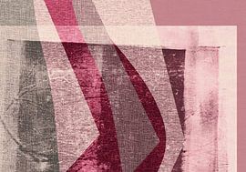 Roze, taupe, rode en witte abstracte vormen op linnen. van Dina Dankers
