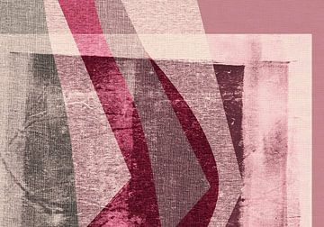 Roze, taupe, rode en witte abstracte vormen op linnen. van Dina Dankers