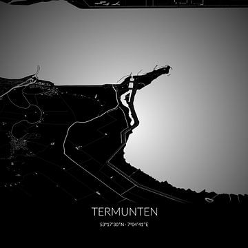 Zwart-witte landkaart van Termunten, Groningen. van Rezona
