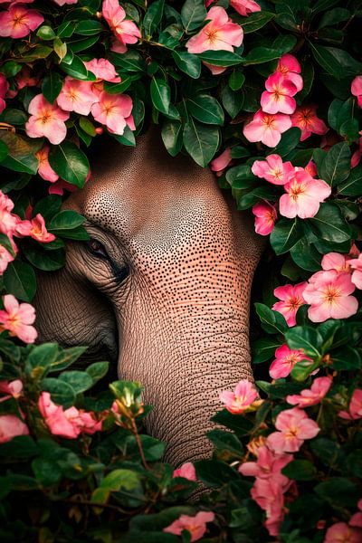 Olifant in een zee van bloemen van Poster Art Shop