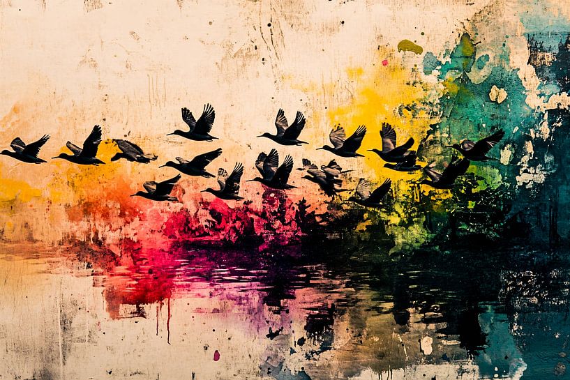 Flying birds and reflections by Imperial Art House