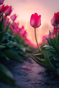 Tulpe in einem niederländischen Tulpenfeld von Sidney van den Boogaard