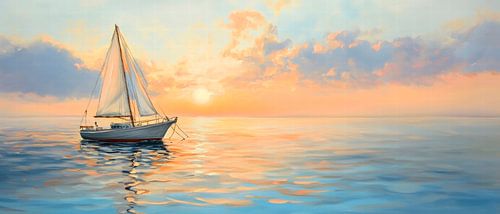 Zeilboot in de zonsondergang - Kalm