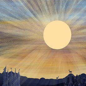 Zonsopkomst in de bergen - illustratie van Linda van Moerkerken