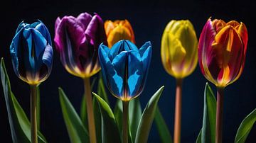 6 tulipes aux couleurs vives sur Jan Bouma