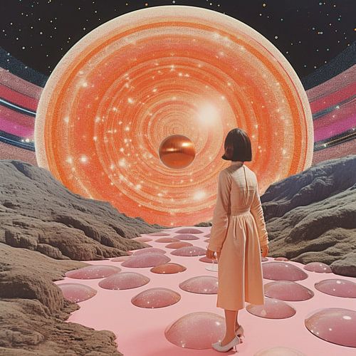 Portals of Orange and Pink Collage Art