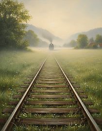 Dewy Rails on the Morning Grassfield by Regan Frederick