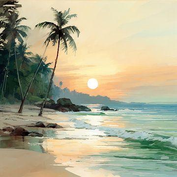 Coucher de soleil sur la plage sur Peinture Abstraite