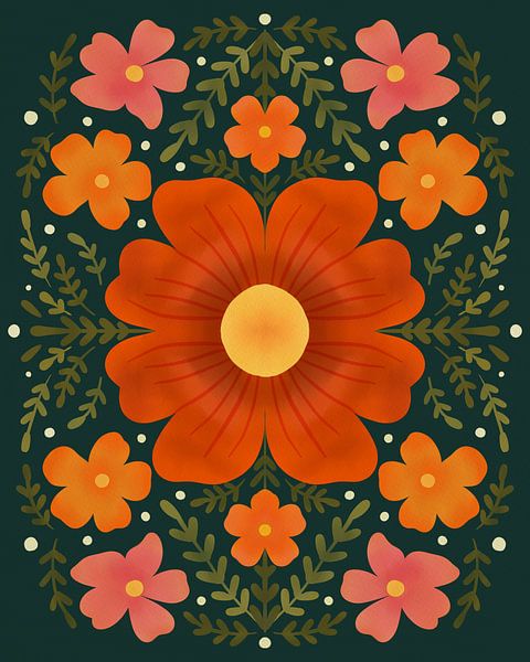 Bosbloemen groen en oranje van Angela Minca
