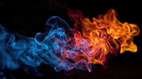 Neon vuur blauw en oranje panorama