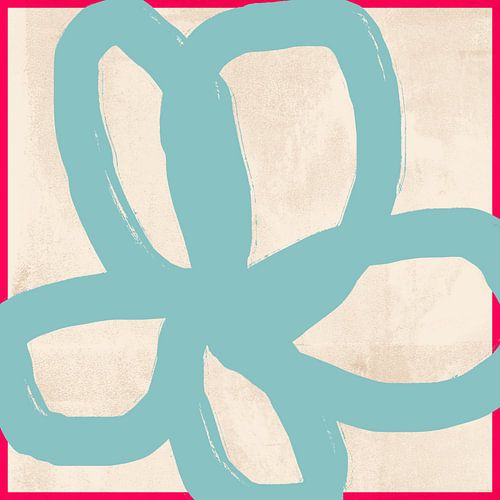 Lichtblauwe bloemen op wit en neonroze. Modern kleurrijk abstract.