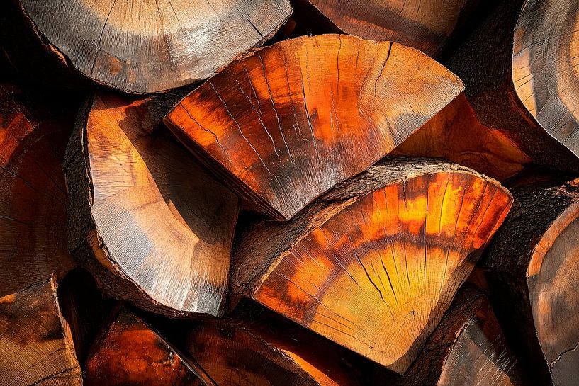 Pile de bois en feu - texture naturelle par Poster Art Shop