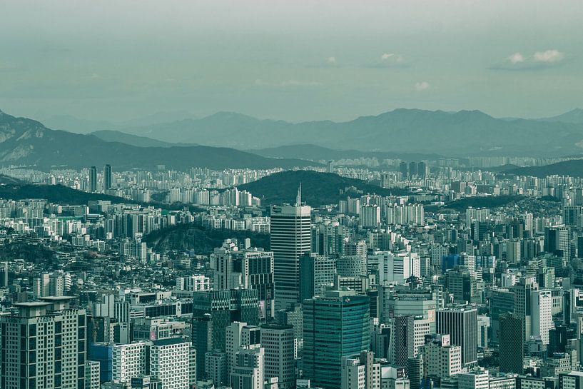 Mountainous skyline of Seoul by Mickéle Godderis