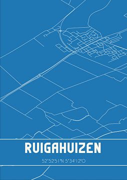 Blauwdruk | Landkaart | Ruigahuizen (Fryslan) van Rezona
