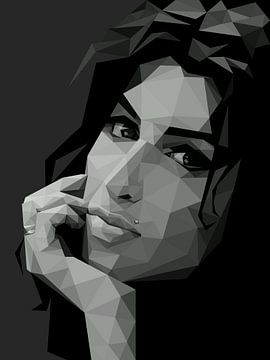 Amy Winehouse in zwarte en witte low poly stijl van Yusuf Dedi Wijaya