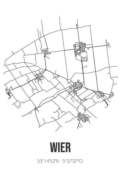 Wier (Fryslan) | Karte | Schwarz und weiß von Ortsdrucke