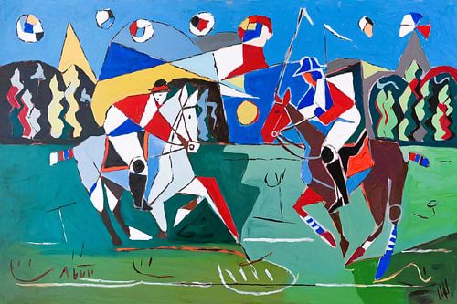 Abstracte polowedstrijd op paarden