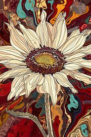 Bunte Sonnenblume mit psychedelischem Hintergrund von Art & Soul Creations