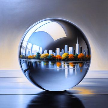 Skyline in glazen bol van A.D. Digital ART