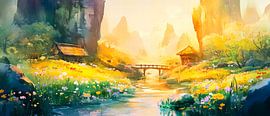 Idyllische Landschaft mit Brücke von Poster Art Shop