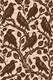 Raben im Wald in Braun Beige Tönen von Mad Dog Art