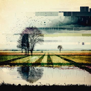 A rainstorm over the rice fields by Vlindertuin Art