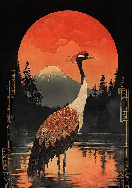 JAPANESE STYLE 洋書　写真集 Japanese art print: Crane by Niklas Maximilian on canvas