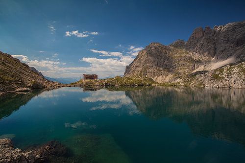 Dolomite hut Austria in summer.