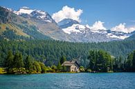 Stenen huis aan de oevers van het meer van Sils (Graubünden, Zwitserland) van Chris Rinckes thumbnail