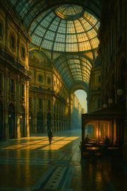 Milan Arcade Solitude: Cafe Light Under the Glass Dome by Travel Shop