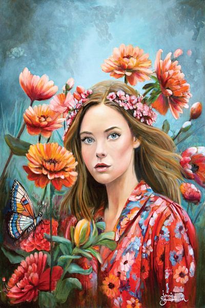 Mädchen mit Blumen von Jennie Smallenbroek