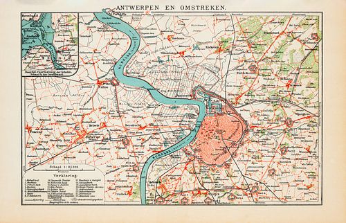 Alte Karte von Antwerpen und Umgebung ca. 1900
