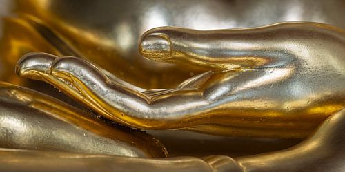 Gouden gebaar van stilte - Tijd rust in de hand van de Boeddha