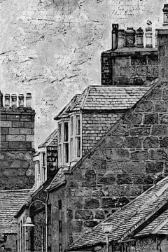 17 Eeuwse daken met dakkapellen en schoorstenen zwartwit (detail) van Anna Marie de Klerk