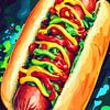 Hotdog coloré avec explosion de sauces sur Pixelbull Design