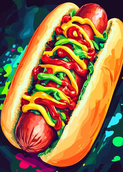 Hotdog coloré avec explosion de sauces par Pixelbull Design