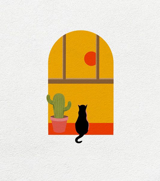 Katze hinter Fenster Minimal Art Illustration von RickyAP