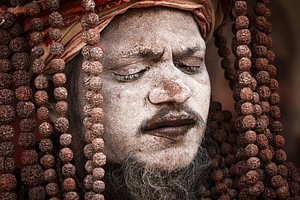 Portret van een Naga Sadhu bij Kumbh Mela festival India