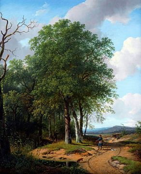 Andreas Schelfhout,Jagers in een bosrijk landschap