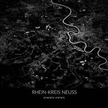 Carte en noir et blanc du Rhein-Kreis Neuss, Rhénanie-du-Nord-Westphalie, Allemagne. sur Rezona