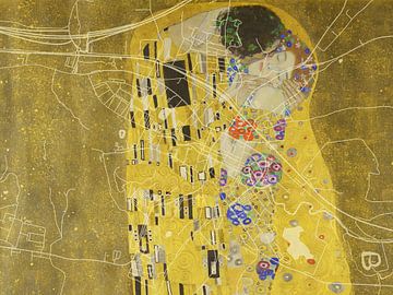 Kaart van Valkenburg met de Kus van Gustav Klimt van Map Art Studio
