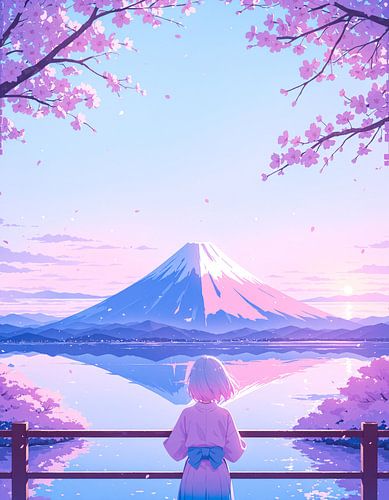 Anime Scenery Cherry Blossom Mount Fuji Japan